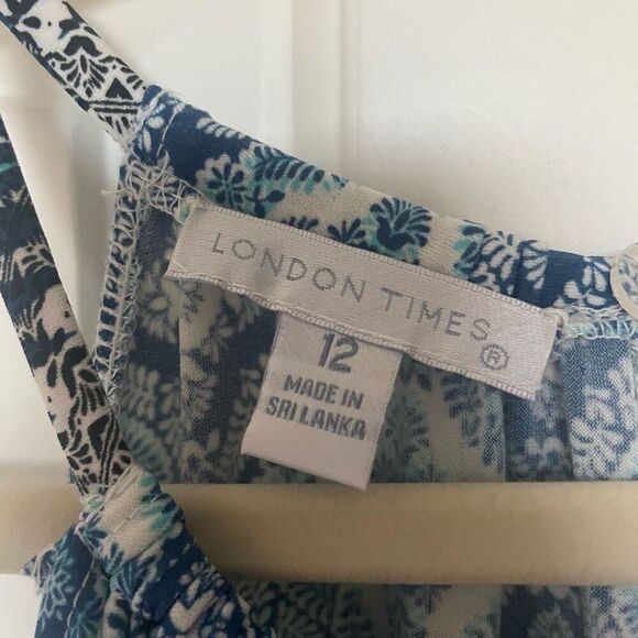 London Times Blue Black Sleeveless Long Maxi Dress Women’s Size 12 Large Summer - Picture 5 of 7